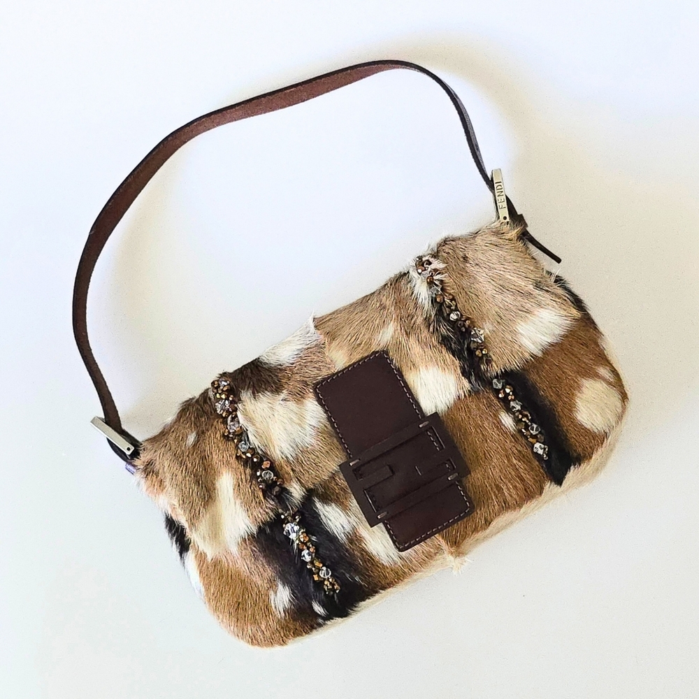 Fendi Baguette Pony-Hair Cow Print Beaded - image 1